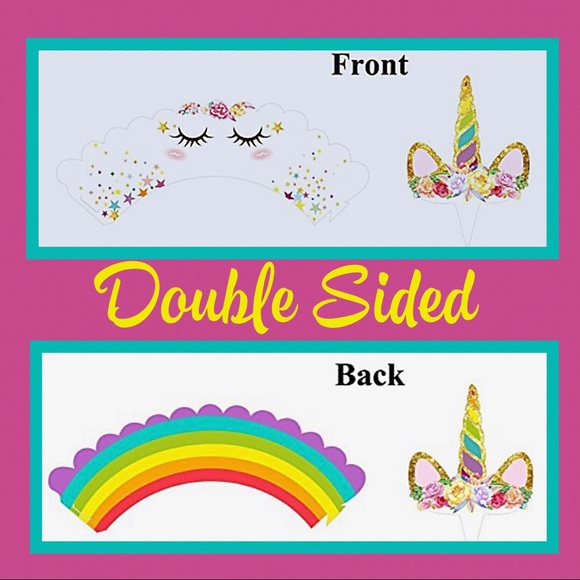 Unicorn & Rainbow Cupcake Toppers & Wrappers NWT - Picture 3 of 7